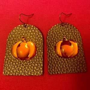 Silver earrings faux leather and pumpkin